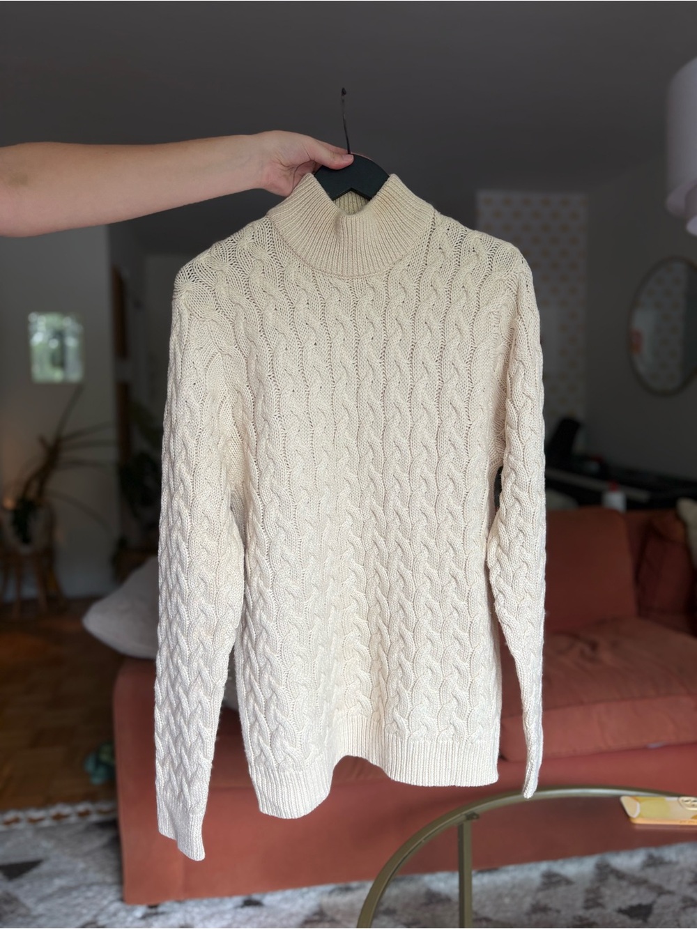 Women's Cream Cable Turtleneck Sweater - Classic Knit
